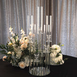 33inch Clear 7 Arm Crystal Cluster Round Taper Candelabra, Candle Holder Pillar Candles Mirror Base