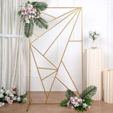 6ft Tall Gold Metal Rectangular Geometric Flower Frame Prop Stand