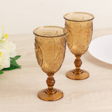 24-Pack Plastic Wine Glasses 10oz – Amber Gold Vintage Goblets with Retro Embossed Design, Elegant