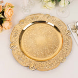 6 Pack Gold Round Acrylic Charger Plates With Floral Embossed Scalloped Rim, 13inch Unbreakable