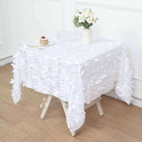 54" White 3D Leaf Petal Taffeta Fabric Square Tablecloth