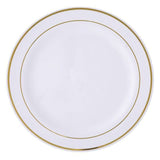 10 Pack | 8inch Très Chic Gold Rim White Disposable Salad Plates, Plastic Dessert Appetizer Plates