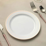 10 Pack | 8inch Très Chic Rose Gold Rim White Disposable Salad Plates, Plastic Appetizer Plates