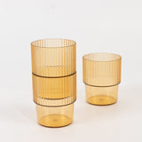 12 Pack Amber Gold Stackable Ribbed Reusable Plastic Tumblers, 7oz Shatterproof Short Drinking Glass