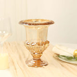 2 Pack Amber Gold Glass Pedestal Flower Vases in Classic Roman Urn Style, 8inch Mini Floral Vase