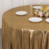 120inch Shiny Antique Gold Round Polyester Tablecloth With Shimmer Sequin Dots