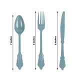 72 Pack Dusty Blue Plastic Silverware Set in Baroque Style, Heavy Duty Disposable Forks