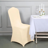 10 Pack Beige Spandex Fitted Banquet Chair Covers, Reusable Stretched Slip On Chair Covers