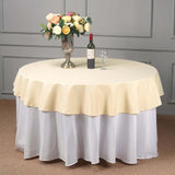 70" Round Beige Polyester Linen Tablecloth