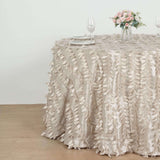 120inch Beige 3D Leaf Petal Taffeta Fabric Round Tablecloth