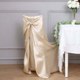 Beige Satin Self-Tie Universal Chair Cover, Folding, Dining, Banquet and Standard