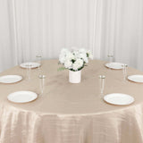 132inch Beige Accordion Crinkle Taffeta Seamless Round Tablecloth