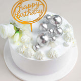 12 Pcs | Silver Faux Pearl Balls Cake Topper Picks, Foam Balloon Cupcake DIY Decor Supplies