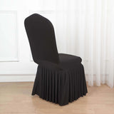 Black Ruffle Pleated Skirt Banquet Spandex Chair Slipcover, 1-Piece Stretch Fitted Chair Cover