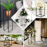 24Inch Rectangular Matte Black Metal Wedding Flower Stand, Geometric Column Frame Centerpiece