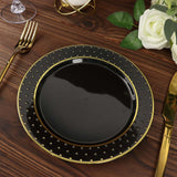 7.5inch Black / Gold 3D Disposable Dessert Plates Dotted Rim Design, Round Plastic Appetizer Plates