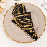 Black Gold Wave Embroidered Sequin Mesh Dinner Napkin, Reusable Decorative Napkin