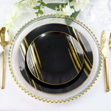 10 Pack | Black & Gold Brush Stroked 10inch Round Plastic Dinner Plates