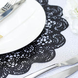 6 Pack Black Vinyl Placemats, Vintage Floral Lace Non-Slip Dining Table Mats 15"