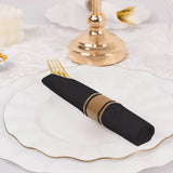 Set of 24 Gold Plastic Silverware with Pre-Rolled Black Paper Napkins