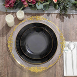 10 Pack | 10inch Glossy Black Round Disposable Dinner Plates With Gold Rim