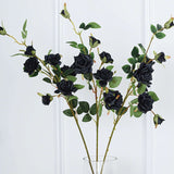 2 Stems | 38inch Tall Black Artificial Silk Rose Flower Bouquet Bushes#whtbkgd