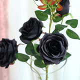 2 Bouquets | 33inch Tall Black Artificial Silk Rose Flower Bush Stems