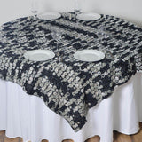 72"x72" Triple-Tone Mini-Rosettes Table Overlays - Black Umbre#whtbkgd