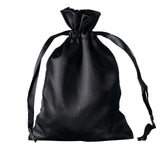 Black satin drawstring bag with tied ribbon closure #whtbkgd