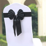 5 Pack | Black | Reversible Chair Sashes with Buckle | Double Sided Pre-tied Bow Tie Chair Bands | Satin & Faux Leather