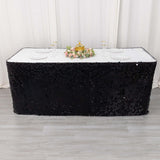 21ft Black Premium Big Payette Sequin Dual Layered Satin Table Skirt