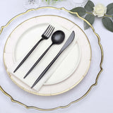 50 Pack | Black Premium Plastic Silverware Set, Heavy Duty Disposable Sleek Utensil Cutlery