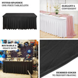 6ft Black Wavy Spandex Fitted Rectangle 1-Piece Tablecloth Table Skirt