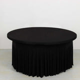 6ft Black Wavy Spandex Fitted Round 1-Piece Tablecloth Table Skirt, Stretchy Table Cover Ruffles