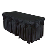 21FT Black Pleated Satin Double Drape Table Skirt