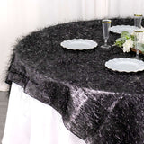 72x72inch Black Polyester Table Overlay With Metallic Tinsel Foil Fringes