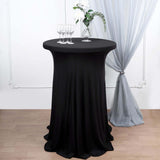 Black Round Heavy Duty Spandex Cocktail Table Cover With Natural Wavy Drapes