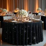 Scuba Round Tablecloth 132 Black with Rhinestone Accents – Seamless, Wrinkle-Free