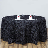 120inch Black Grandiose 3D Rosette Satin Round Tablecloth