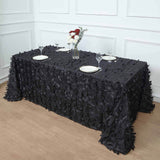 90x132inch Black 3D Leaf Petal Taffeta Fabric Rectangle Tablecloth