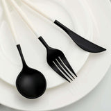 24 Pack | 8inch Black With Ivory Handle Silverware Set, Modern Premium Plastic Utensil Set