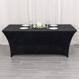 6ft Black Crushed Velvet Spandex Fitted Rectangular Table Cover