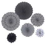 Set of 6 | Black | White Paper Fan Decorations | Paper Pinwheels Wall Hanging Decorations Party Backdrop Kit | 8" | 12" | 16"#whtbkgd