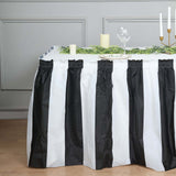 14FT 10 Mil Thick | Stripe Plastic Table Skirts - Disposable Table Skirt Spill Proof - White/Black