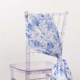 5 Pack White Blue Satin Chair Sashes in French Toile Floral Pattern