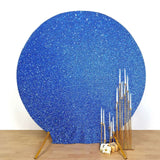 7.5ft Royal Blue Metallic Shimmer Tinsel Spandex Round Backdrop, 2-Sided Wedding Arch Cover