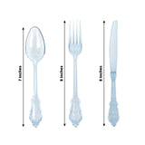 72 Pcs Plastic Silverware Set in Baroque Style Transparent Dusty Blue