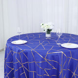 120inch Royal Blue Round Polyester Tablecloth With Gold Foil Geometric Pattern