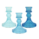 6 Pack Assorted Blue Diamond Pattern Glass Pillar Votive Candle Stands#whtbkgd