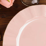 10 Pack | 11 Blush Rose Gold Disposable Dinner Plates With Gold Ruffled Rim, Plastic Party Plates